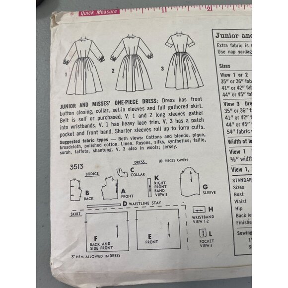 60s Simplicity 3513 Misses Dress Pattern Size 14 Bust 34 Dress Vintage CUT - Picture 5 of 6